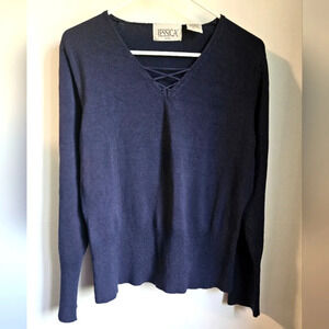 Vintage JESSICA SPORT Navy Blue V-Neck Sweater Size M Sears